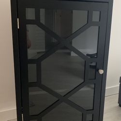 Small Black Curio Storage Cabinet With Beveled Edge Glass Top. If Listed Available, Please Do Not Ask If It’s Available.