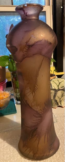 Art Glass Vase with Floral Etched Design