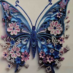 12x12 DIAMOND PAINTED RHINESTONE SPARKLING BUTTERFLY READY FOR FRAMING