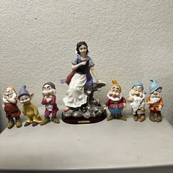 Vintage Snow White And Seven Dwarfs Polyresin Figurine Set 