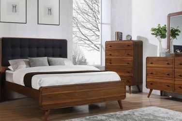 *Robyn Queen Bed With Upholstered Headboard Dark Walnut*
