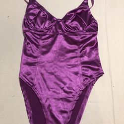 Beautiful Purple Silky Tummy Tucking  bodysuit 