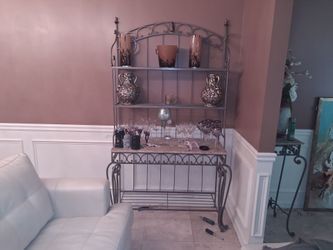 Ornate Metal Baker's Rack with Marble Shelf