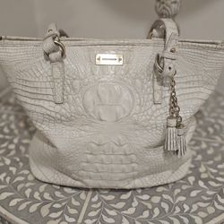 Vintage Brahmin Pearl White Croc Embossed Leather Tote/Shoulder Bag
