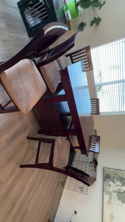 Wood Dining Table Set with 6 Chairs & Extension Leaf