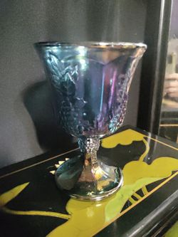 Vintage Blue Carnival Glass Goblet