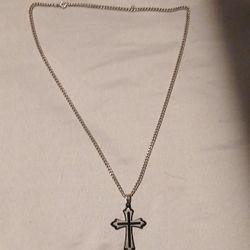 Silver Grunge Cross Necklace