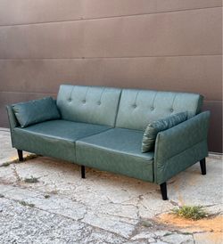 Mid Century Modern Green Sleeper Sofa Fold Down Couch 80”