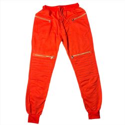 Men’s Red Joggers with Zipper and Ribbed Detailing