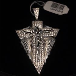 925 Sterling Silver CZ Triangle Jesus Cross Pendant 17.70g 194263/5