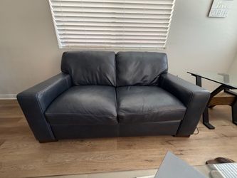 Mathis Brother Dark Blue Leather Loveseat