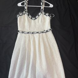 Channel Tweed Dress Fringe Off White Made In France Women size 38