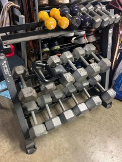 Iron Cast Hex  dumbell set with Rack 5lbs to 45lbs sets