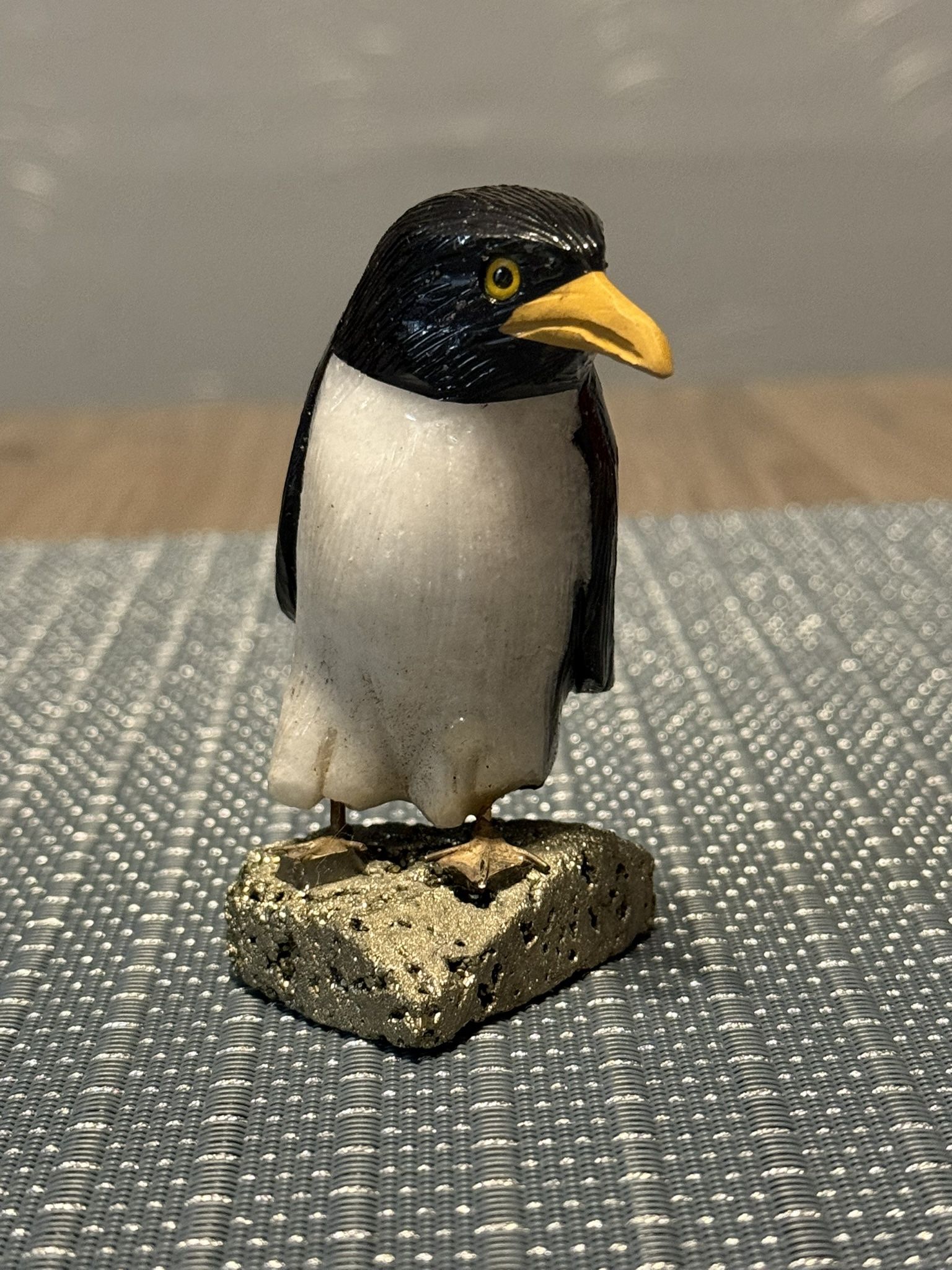 Handcrafted Penguin Figurine on Pyrite Base
