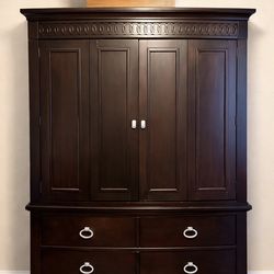 For Sale: Dark Cherry Solid Wood Entertainment Center – Good Condition!