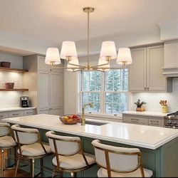 36 inch Modern Dining chandelier Gold+ white lampshades