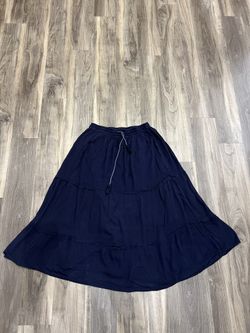 Navy Blue Drawstring Maxi Skirt 