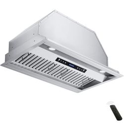 IKTCH 36 inch Built-in/Insert Range Hood 900 CFM, Ducted/Ductless Convertible Duct, Stainless Steel