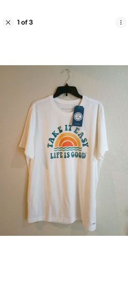 Life Is Good Medium Men's Take It Easy Rainbow Waves Short Sleeve Tee Size Large