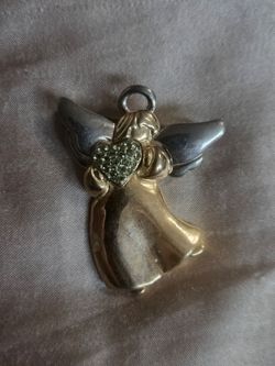 Vintage Gold & Silver Guardian Angel Month Of May With Emerald Crystals Brooche