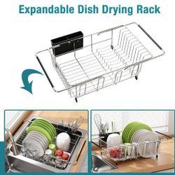 Dish Drying Rack in Sink, Expandable Stainless Steel Dish Drainers for Kitchen Counter
