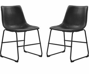 Urban Industrial Faux Leather Armless Dining Chairs, Set of 2, Black