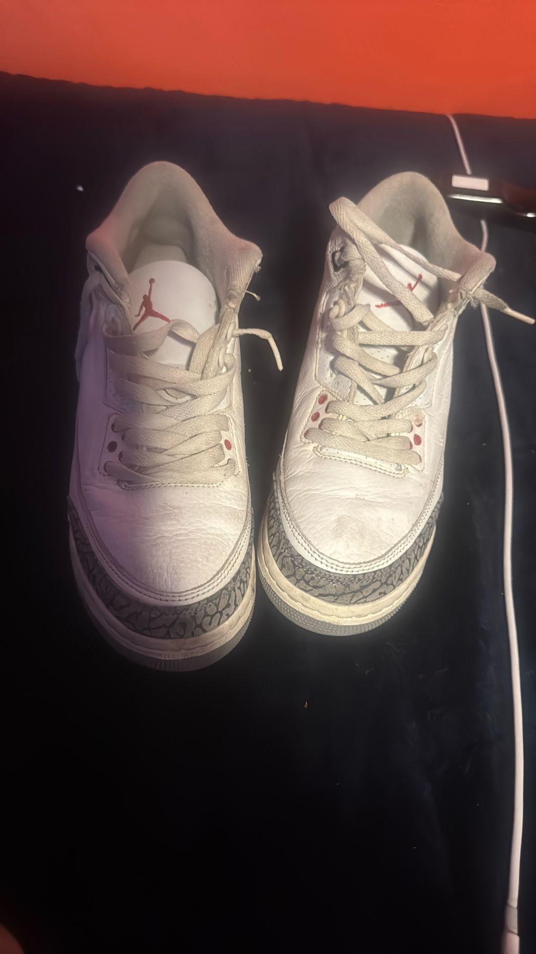 Size 7 Jordan Threes White Cements Take Trade And Colognes Or Sports Stuff or just pay