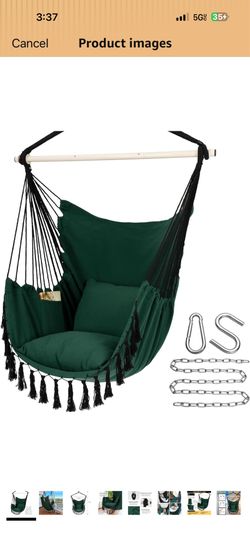 Y- STOP Hammock Chair Hanging Rope Swing, Max 500 Lbs, 2 Cushions Included, Large Macrame Hanging Chair with Pocket for Superior Comfort, with Hardwar