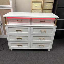 8 Drawers Dresser With Column Design & Led Lights White(small crack)