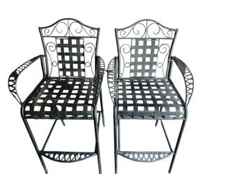 International Caravan 3467-2CH-ANT-BK Mandalay Iron Bar Height Chair, Antique Black - Set of 2