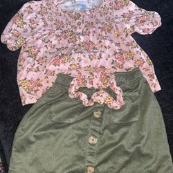 Girls 6X Floral Top & Green Skirt Outfit