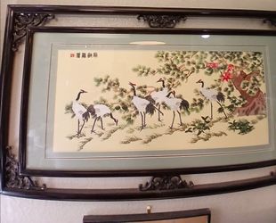 Chinese Framed Suzhou Silk Embroidery 6 Cranes (Fengshui)