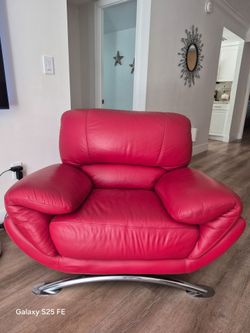 Red Leather Accent Chair with Chrome Base