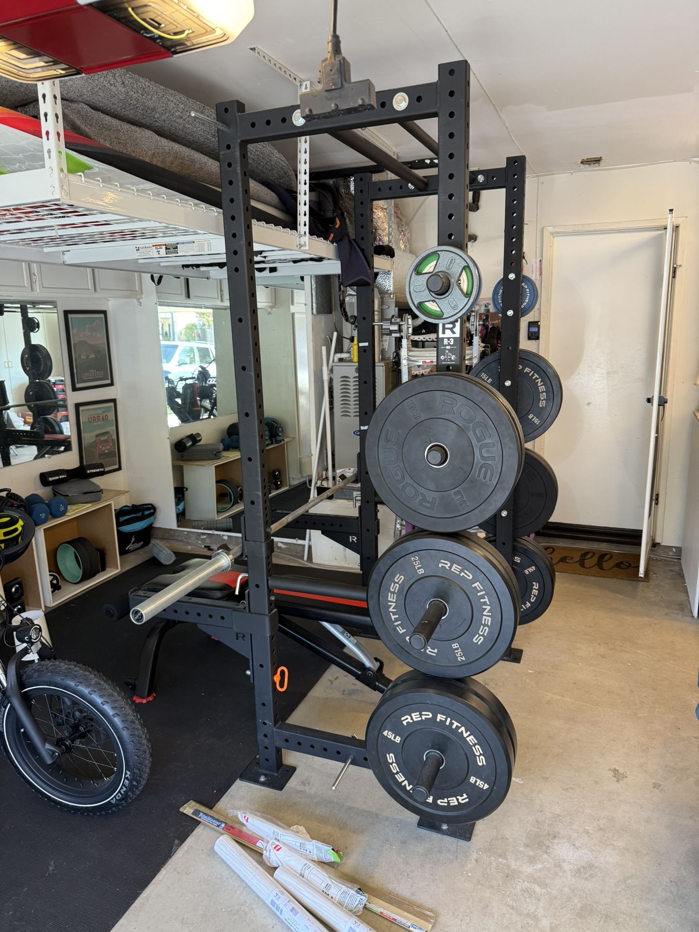 Full Gym Setup: Rogue Fitness R-3 Power Squat Rack With Barbell Bench And Weights