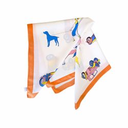 Vintage Japanese Acetate Two Scarf 58x58cm Retro Cars Print Silk Feel Square Scarf