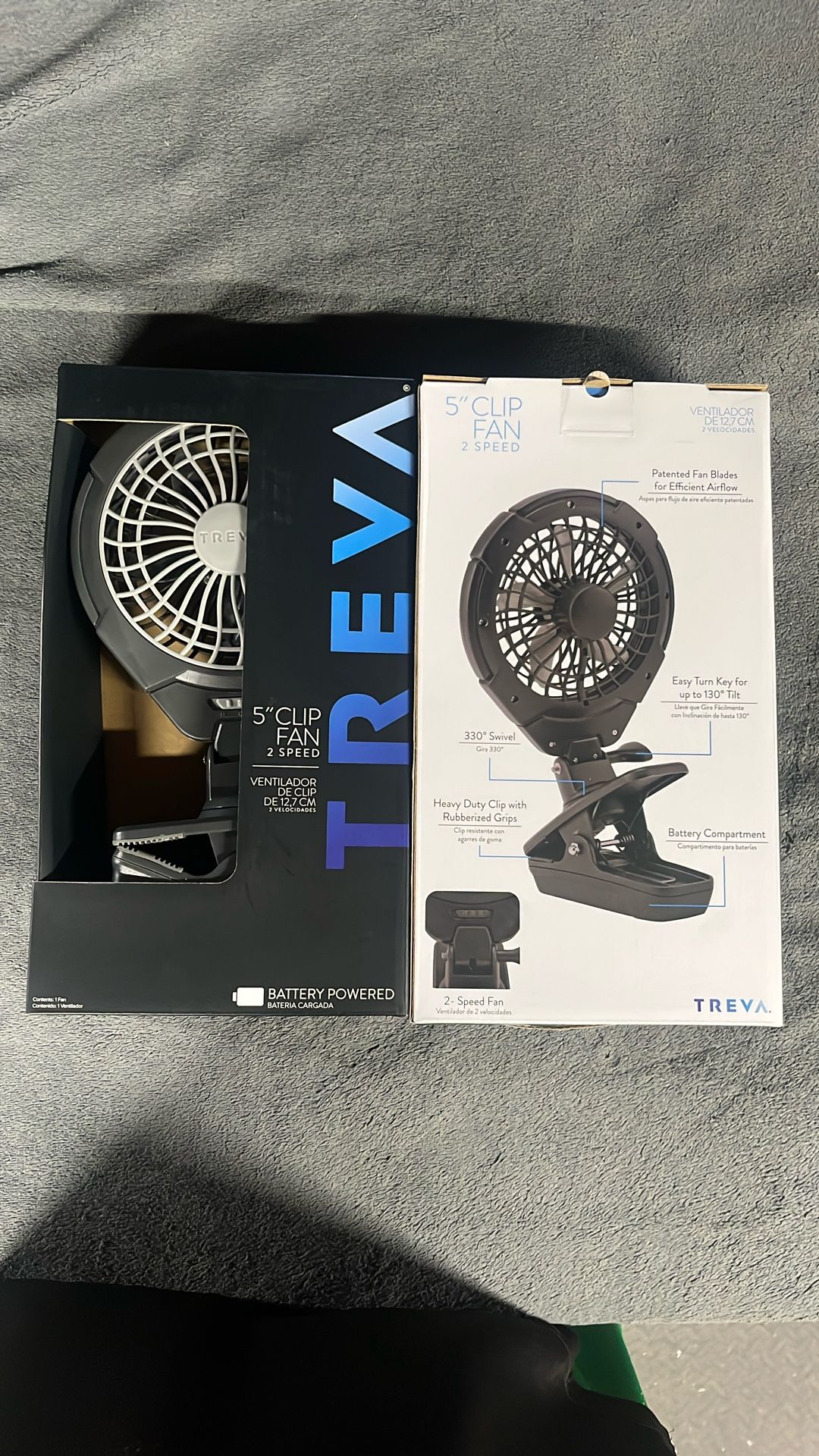 Treva 5 Inch Two Speed Battery Clip On Fan - Slim and Portable Cooling Travel Fan