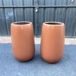 2 Orange Ceramic Pot Planters