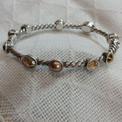 Brighton Monte Carlo Silver Plated Swarovski Crystals Faux Pearls Magnetic Clasp