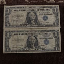 Two 1957 One Dollar Silver Certificate Notes