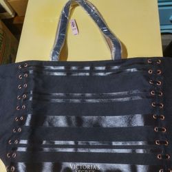 Victoria's Secret Lace Up Corset Black & rose Gold Weekender Travel Tote Bag 