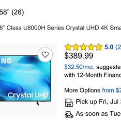  Samsung - 58” Class U8000H Series Crystal UHD 4K Smart Tizen TV (2026)