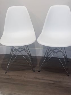 Modern Eiffel Molded Plastic White  Dining/Accent Chairs with Chrome Base    – Set of 2