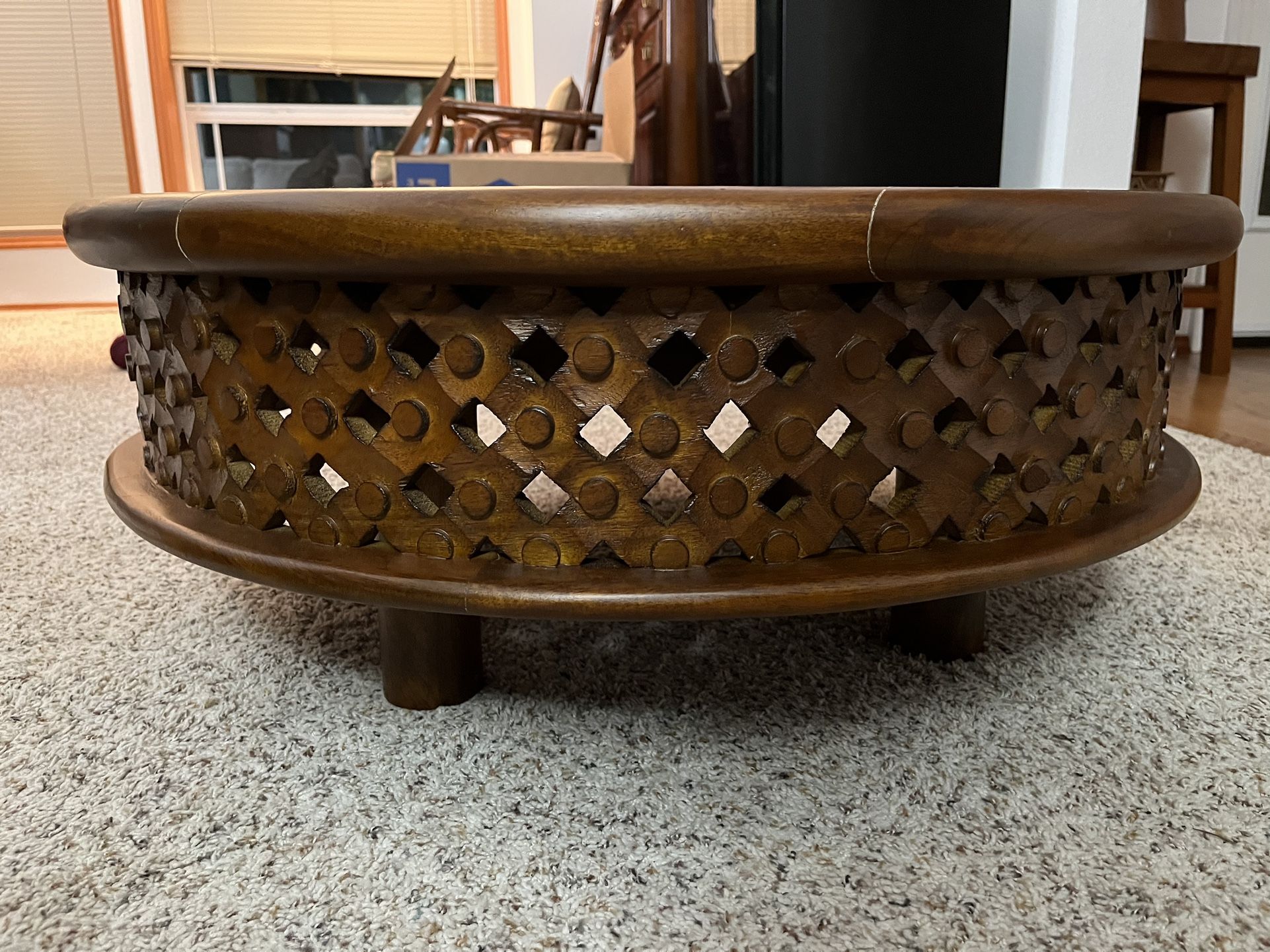 Williams Sonoma - Carved Mango Wood Coffee Table - 32” D / 12” H