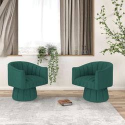 SEYNAR Modern Glam Velvet Upholstered Round 360 Degree Swivel Accent Barrel Chair Set of 2 - Green