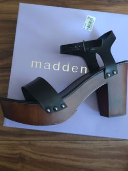 Madden girl black strap wood heel size10