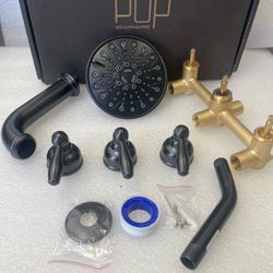 Tub Shower Faucet Set Valve Included 6-Inch Rain Shower Head Tub Spout and Triple handle