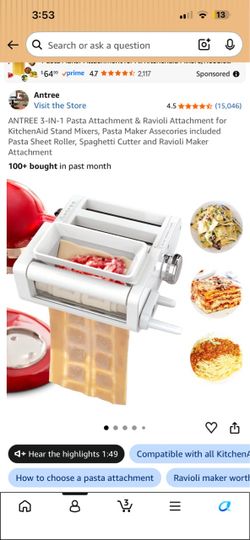 Ravioli maker pasta roller for KitchenAid mixer