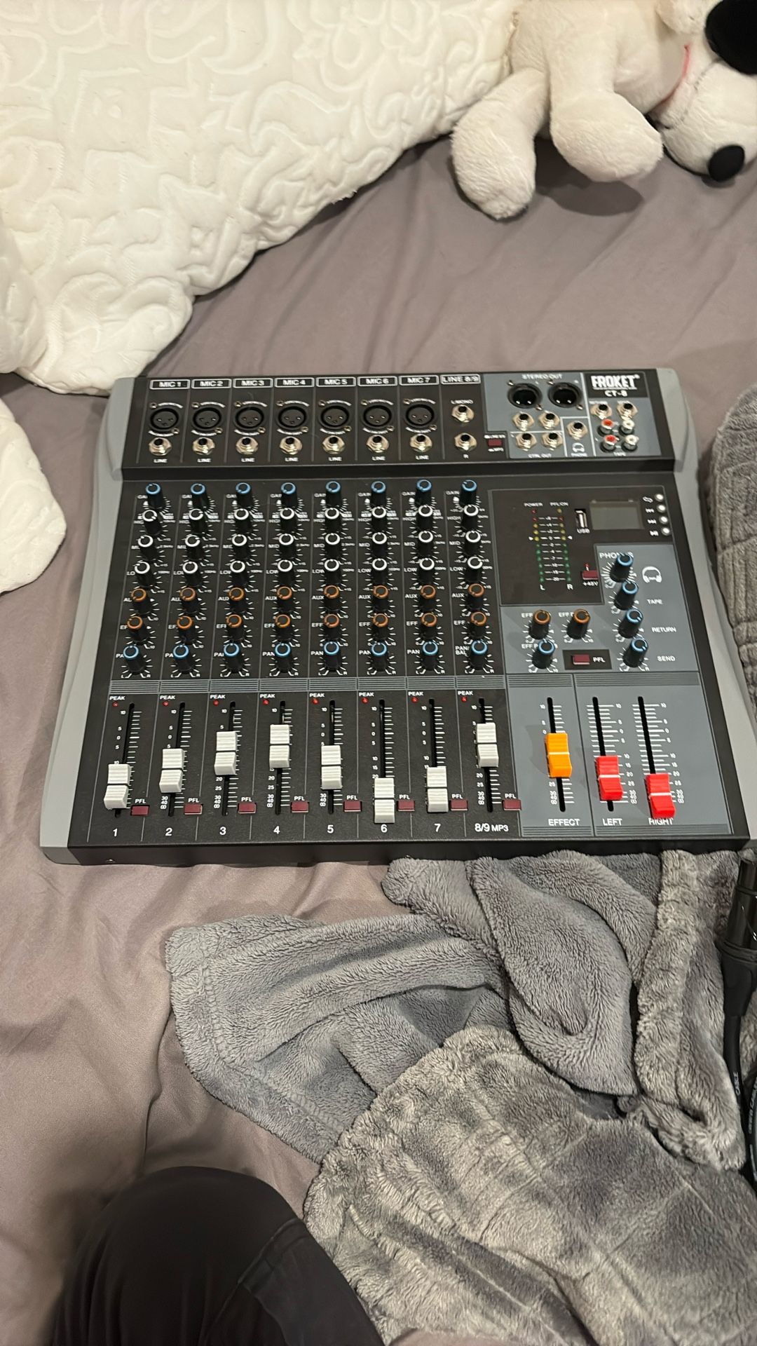 Audio Mixer 8 Channel, CT-80S Professional Sound System Mixer Board DJ Mixing Console with Reverb MP3 Player Bluetooth 48V Phantom Power Supply USB Re