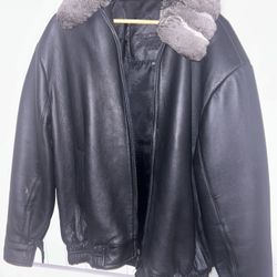 2x Authentic Leather Coat With Mink Collar 