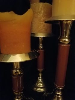 Excellent Leather and Silver Candlesticks